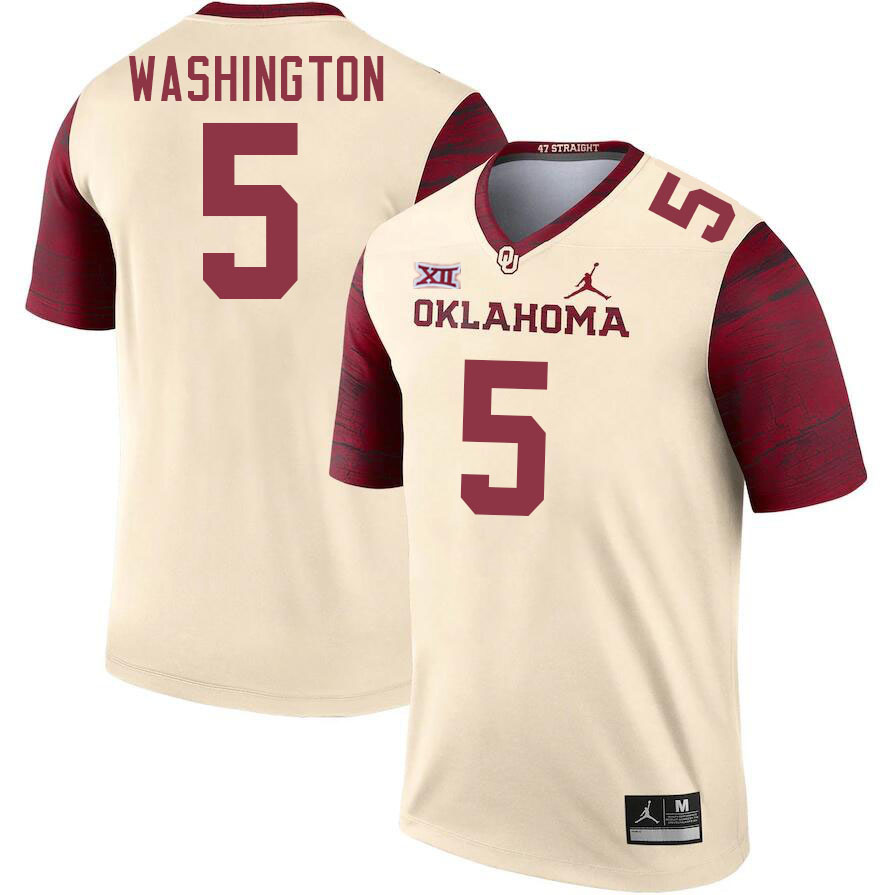 Men #5 Woodi Washington Oklahoma Sooners College Football Jerseys Stitched-Cream